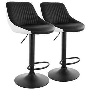 Elama 2 pc Faux Leather Adjustable Bar Stool in Black and White with Black Base