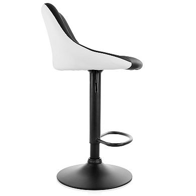 Elama 2 Piece Faux Leather Adjustable Bar Stool in Black and White with Black Base