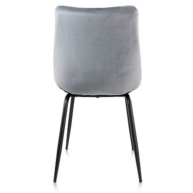 Elama 2 Piece Velvet Tufted Chair in Gray with Black Metal Legs