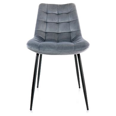 Elama 2 Piece Velvet Tufted Chair in Gray with Black Metal Legs