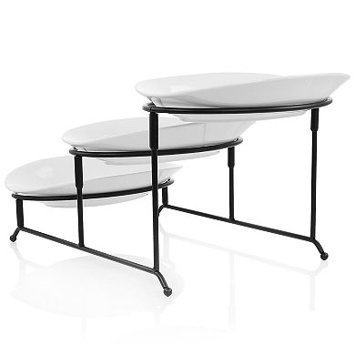 Elama 3 Tier Oval Plate Porcelain Serveware Set