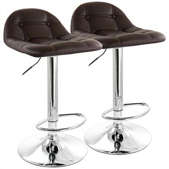Elama 2 pc Adjustable Faux Leather Bar Stool in Dark Brown with Chrome Base