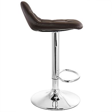 Elama 2 Piece Adjustable Faux Leather Bar Stool in Dark Brown with Chrome Base