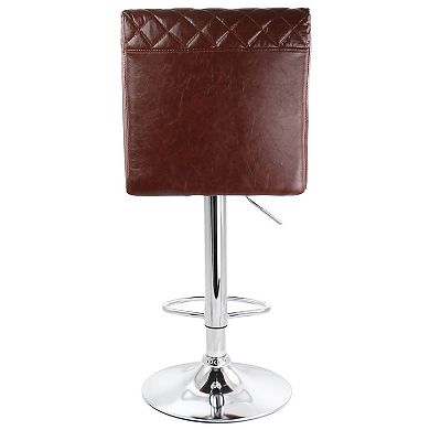 Elama 2 Piece Adjustable Tufted Faux Leather Bar Stool in Glossy Cherry with Chrome Base