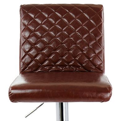 Elama 2 Piece Adjustable Tufted Faux Leather Bar Stool in Glossy Cherry with Chrome Base