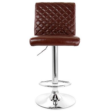 Elama 2 Piece Adjustable Tufted Faux Leather Bar Stool in Glossy Cherry with Chrome Base