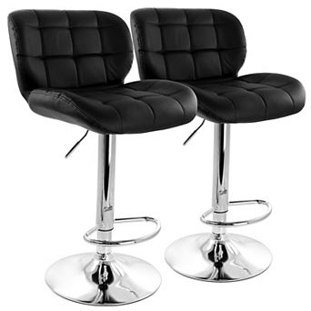Elama 2 pc Adjustable Faux Leather Tufted Bar Stool in Black with Chrome Base
