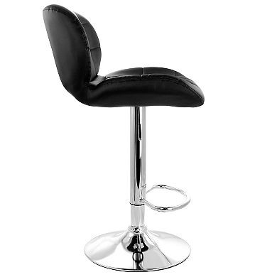 Elama 2 Piece Adjustable Faux Leather Tufted Bar Stool in Black with Chrome Base