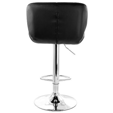 Elama 2 Piece Adjustable Faux Leather Tufted Bar Stool in Black with Chrome Base