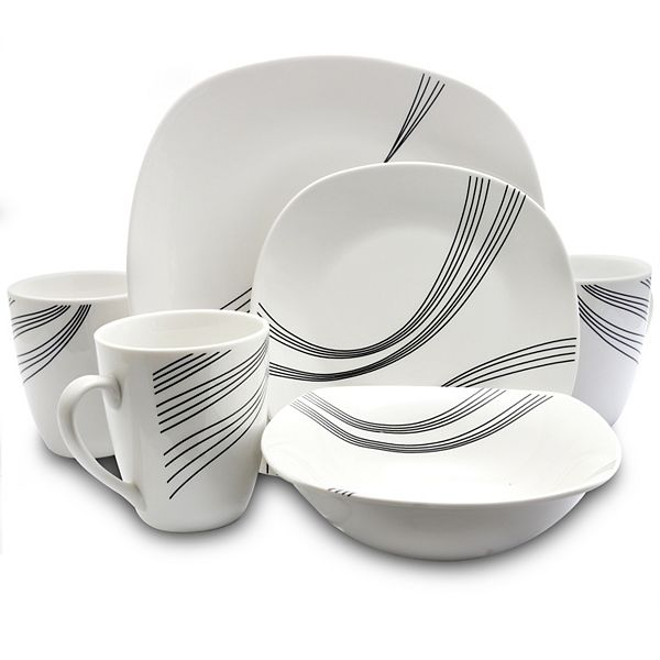 Gibson Everyday Curvation 16Piece Soft Square Dinnerware Set in White