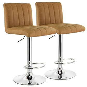 Elama 2 pc Vintage Faux Leather Adjustable Bar Stool in Camel