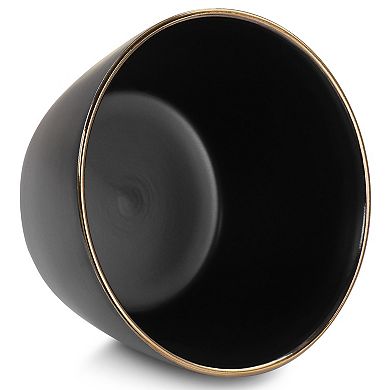 Elama Paul 6 Piece Stoneware Bowl Set in Matte Black with Gold Rim