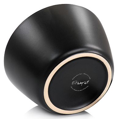 Elama Paul 6 Piece Stoneware Bowl Set in Matte Black with Gold Rim