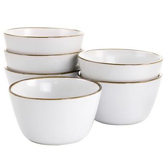 Elama Paul 6 pc Stoneware Bowl Set in Matte Black with Gold Rim