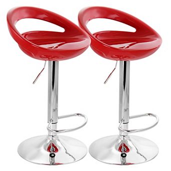 Elama 2 pc Retro Adjustable Bar Stool in Red with Chrome Base