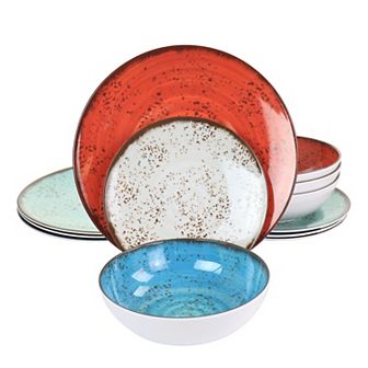 Elama Pryce 12 pc Melamine Dinnerware Set in Assorted Colors