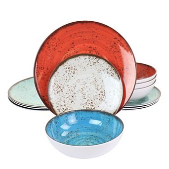 Elama Pryce 12 pc Melamine Dinnerware Set in Assorted Colors