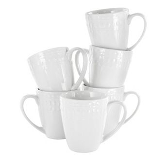 Elama Cara 6 pc 10 Ounce Porcelain Cup Set in White
