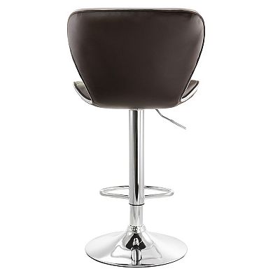 Elama 2 Piece Diamond Tufted Faux Leather Adjustable Bar Stool in Brown with Chrome Trim and Base