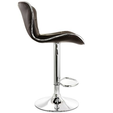 Elama 2 Piece Diamond Tufted Faux Leather Adjustable Bar Stool in Brown with Chrome Trim and Base