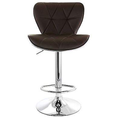 Elama 2 Piece Diamond Tufted Faux Leather Adjustable Bar Stool in Brown with Chrome Trim and Base
