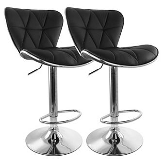 Elama 2 pc Diamond Tufted Faux Leather Adjustable Bar Stool in Brown with Chrome Trim and Base