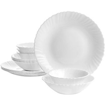 Gibson Ultra Radley 12 pc Tempered Opal Glass Dinnerware Set in White