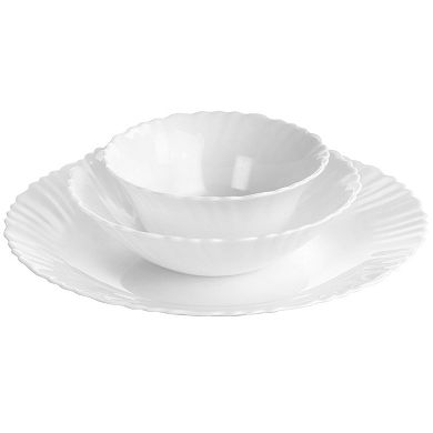 Gibson Ultra Radley 12 Piece Tempered Opal Glass Dinnerware Set in White