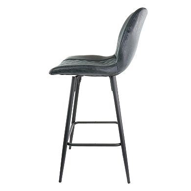 Elama 2 Piece Diamond Stitched Faux Leather Bar Chair in Black with Metal Legs