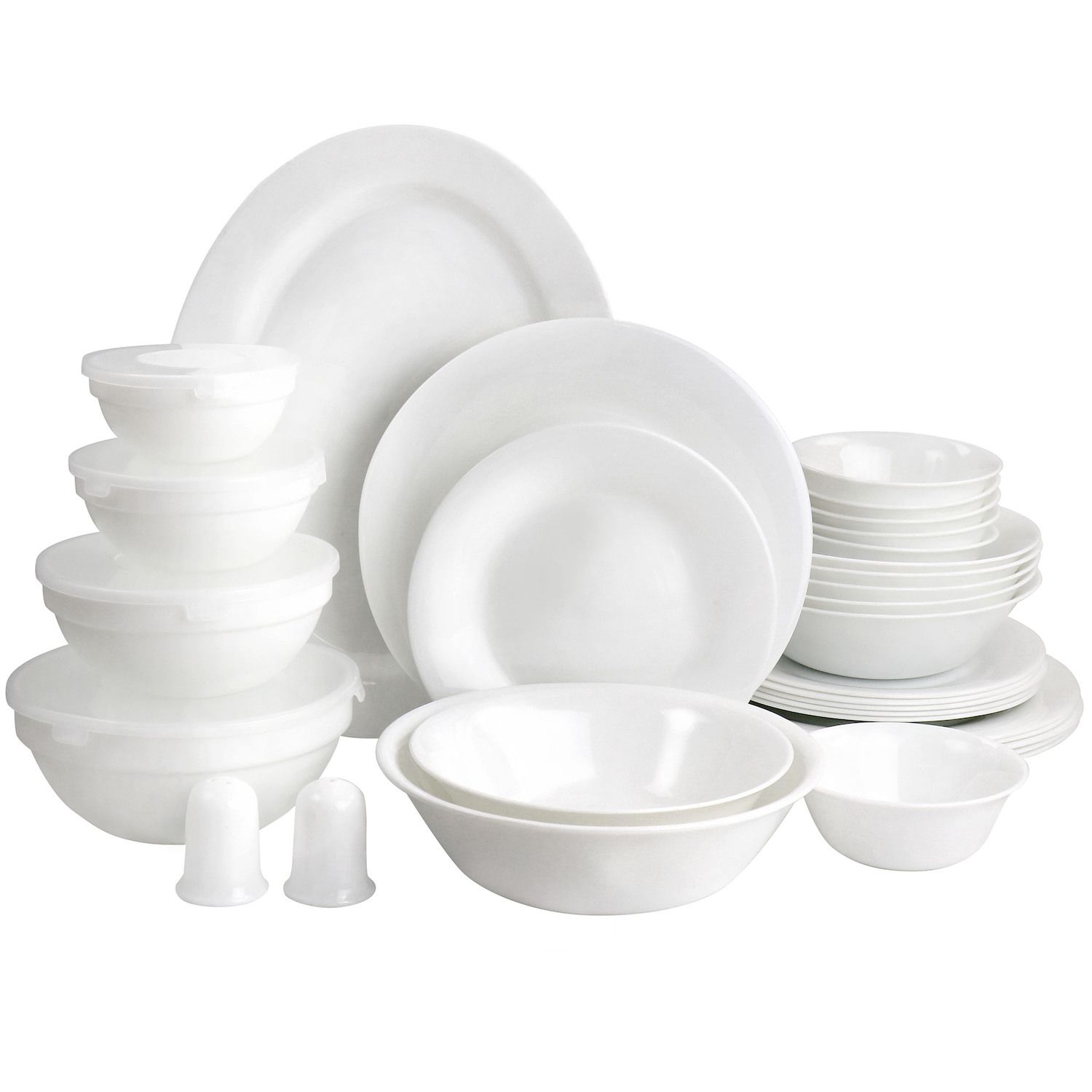 Oster Juego De Vajilla 16 Piece Opal Glass Dinnerware Set in White