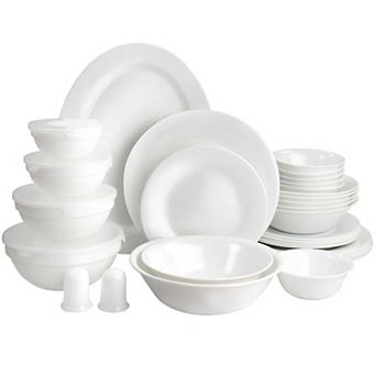 Gibson Ultra 36 pc Tempered Opal Glass Combo Dinnerware Set in White