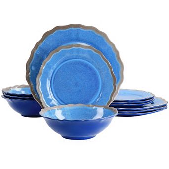 Elama Roma 12 pc Melamine Dinnerware Set in Blue