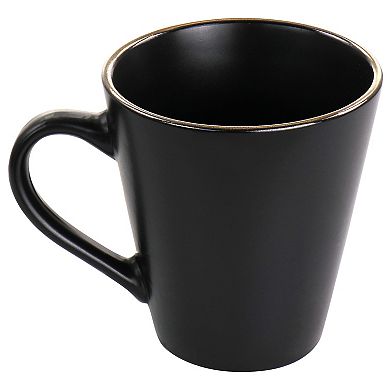 Elama Paul 6 Piece Stoneware Mug Set in Matte Black with Gold Rim