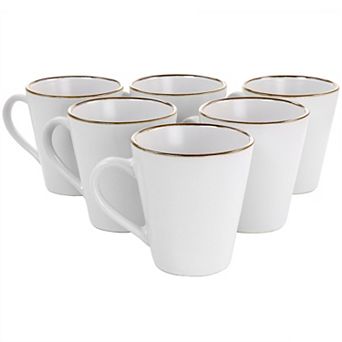 Elama Paul 6 pc Stoneware Mug Set in Matte Black with Gold Rim