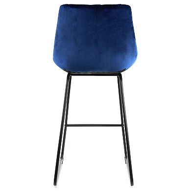 Elama 2 Piece Velvet Stripe Stitch Bar Chair in Royal Blue with Metal Legs