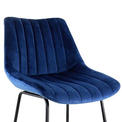 Elama 2 Piece Velvet Stripe Stitch Bar Chair in Royal Blue with Metal Legs