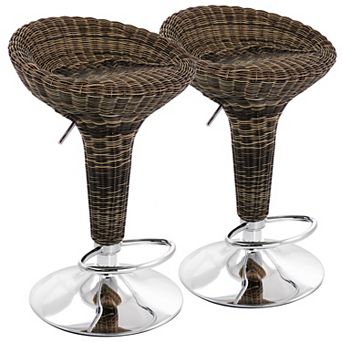 Elama 2 pc Adjustable Backless Wicker Bar Stool in Brown with Chrome Base