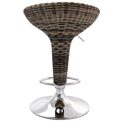 Elama 2 Piece Adjustable Backless Wicker Bar Stool in Brown with Chrome Base