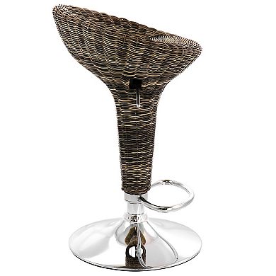 Elama 2 Piece Adjustable Backless Wicker Bar Stool in Brown with Chrome Base