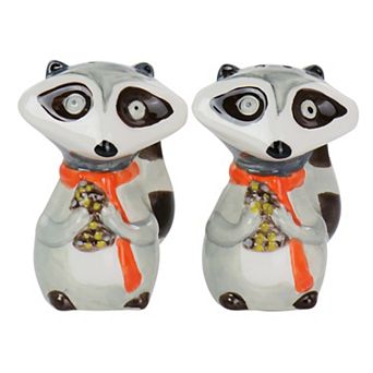 Gibson Everyday Woodland Raccoon 2 pc Hard Dolomite Salt and Pepper Set