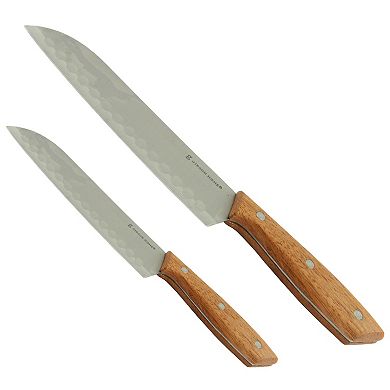 Gibson Everyday Seward 2 Piece Stainless Steel Santoku Knife Cutlery Set with Wood Handles