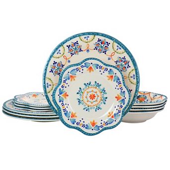 Gibson Everyday 12 pc Tamara Melamine Dinnerware Set in White and Floral