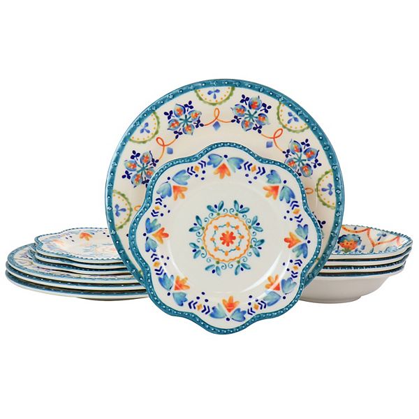 Gibson Everyday 12 Piece Tamara Melamine Dinnerware Set in White and Floral