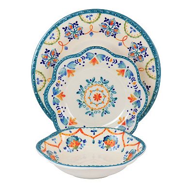 Gibson Everyday 12 Piece Tamara Melamine Dinnerware Set in White and Floral