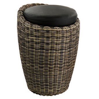 Elama 1 pc Wicker Outdoor Ottoman Chair in Brown and Black