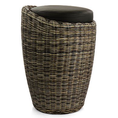 Elama 1 Piece Wicker Outdoor Ottoman Chair in Brown and Black