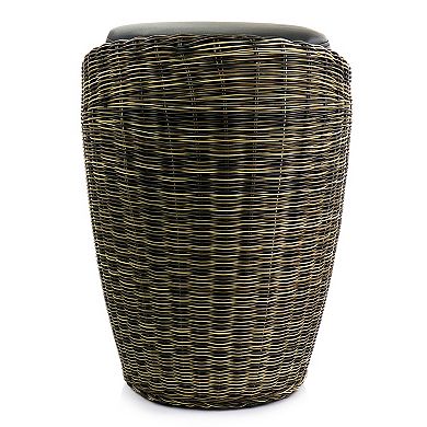 Elama 1 Piece Wicker Outdoor Ottoman Chair in Brown and Black