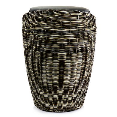 Elama 1 Piece Wicker Outdoor Ottoman Chair in Brown and Black