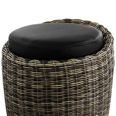 Elama 1 Piece Wicker Outdoor Ottoman Chair in Brown and Black