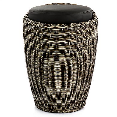 Elama 1 Piece Wicker Outdoor Ottoman Chair in Brown and Black